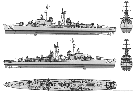 Корабль USS USS DD-742 Frank Knox [Destroyer] (1945) - чертежи, габариты, рисунки